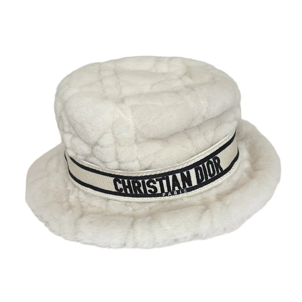 DIOR/ChristianDior - Cream Black Lamb Cotton Polyethylene Hat 370-081425 - Picture 3 of 8